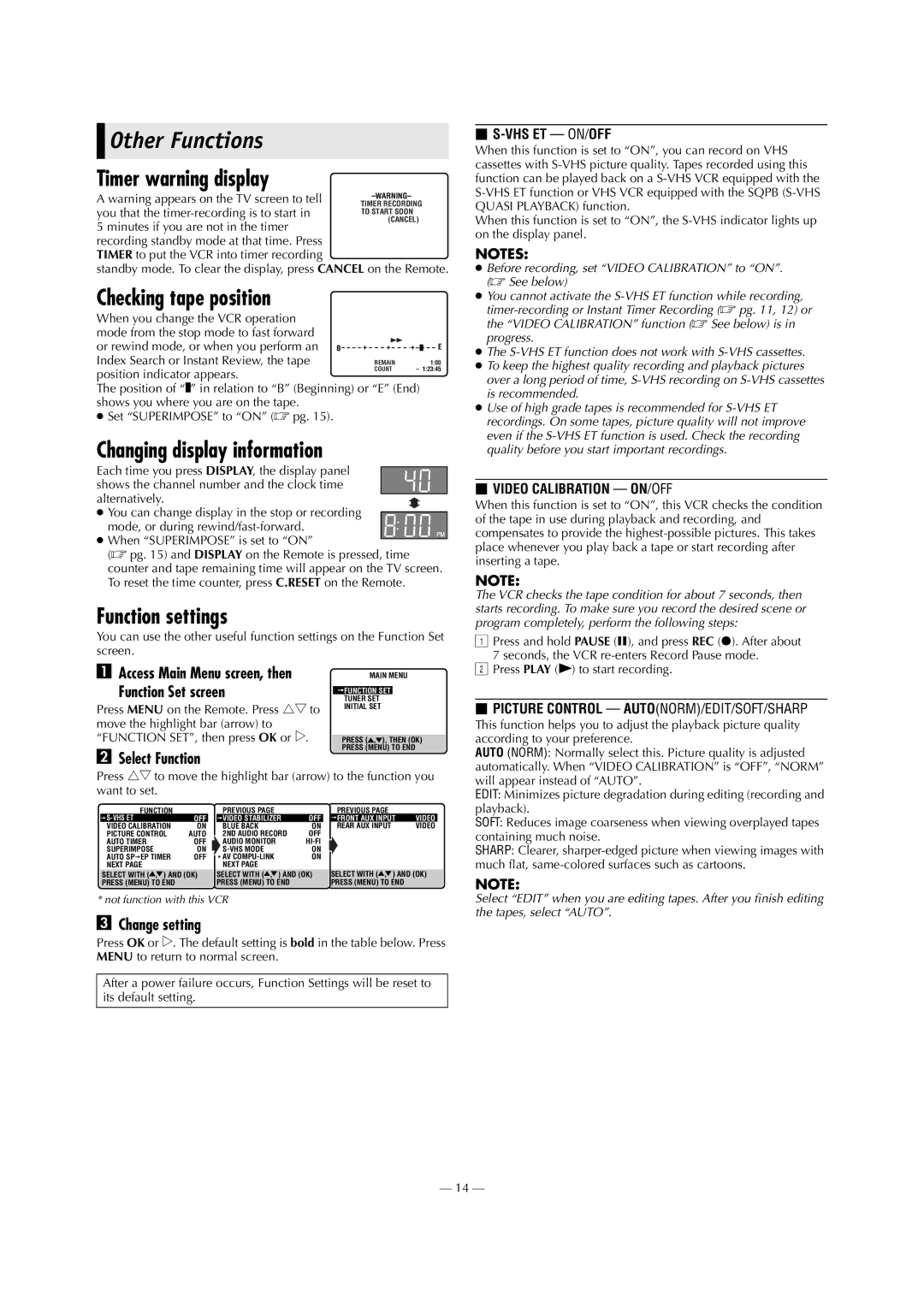 Panasonic AG-3200P manual Other Functions, Timer warning display, Checking tape position, Changing display information 