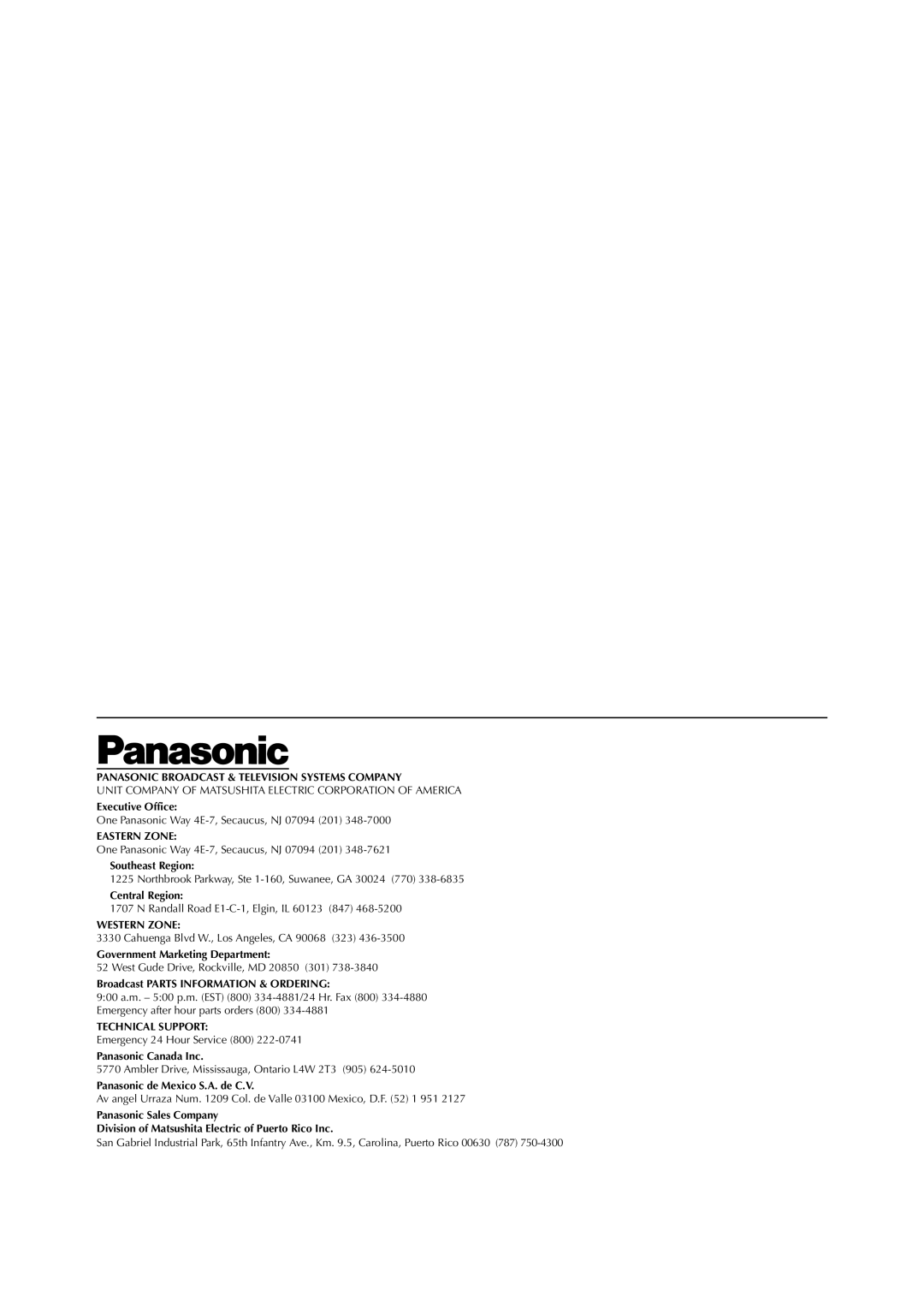 Panasonic AG-3200P manual Panasonic Broadcast & Television Systems Company 