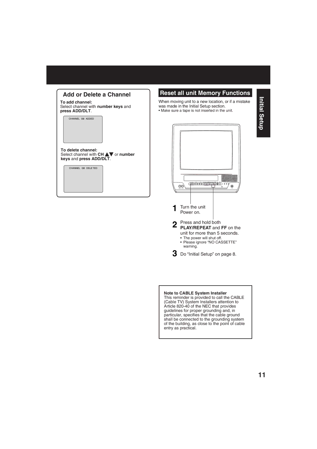 Panasonic AG-513F, AG-520F operating instructions Reset all unit Memory Functions, Do Initial Setup on 