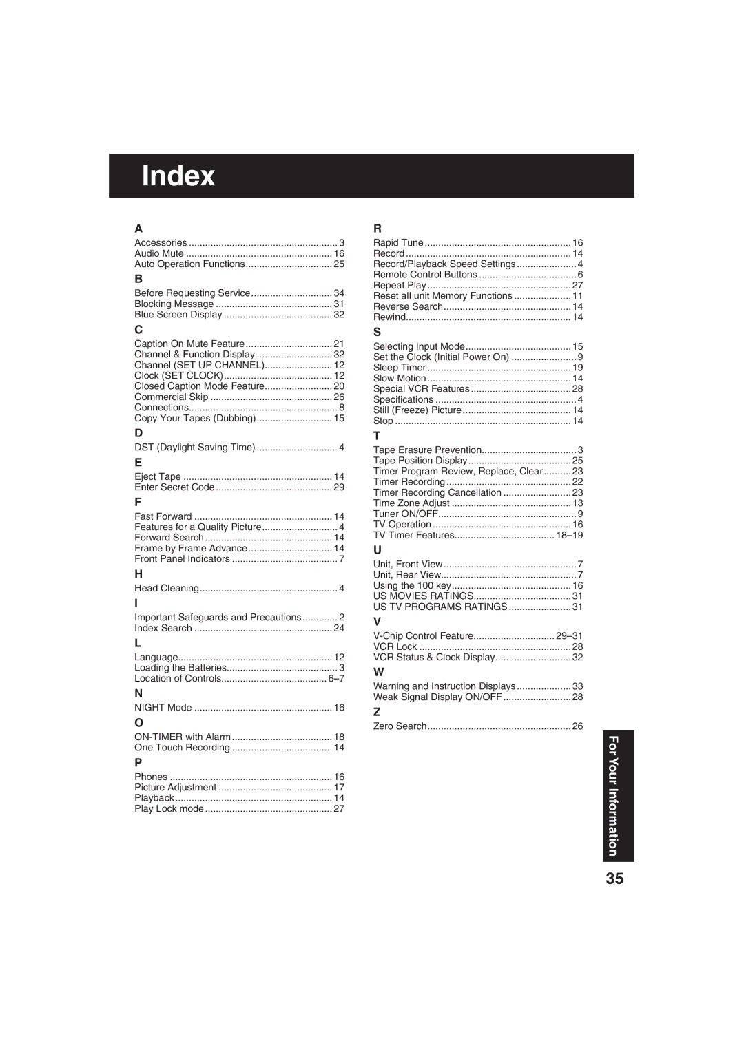 Panasonic AG-513F, AG-520F operating instructions Index, Picture Adjustment 