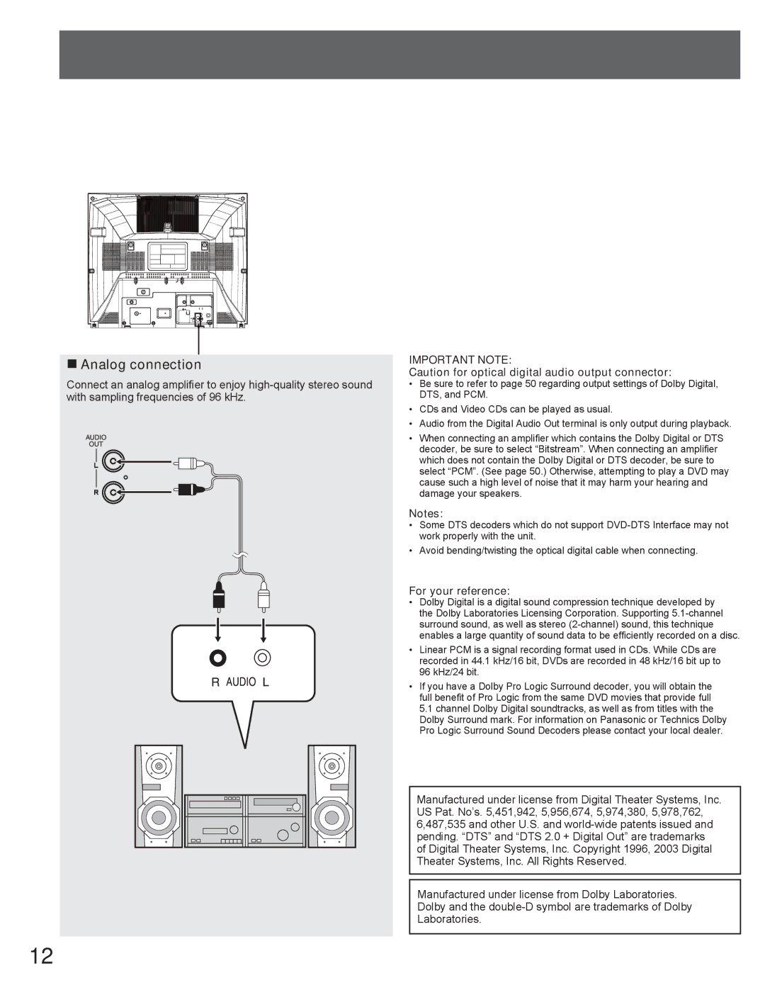 Panasonic AG-520VDH manual „ Analog connection, Important Note, For your reference 