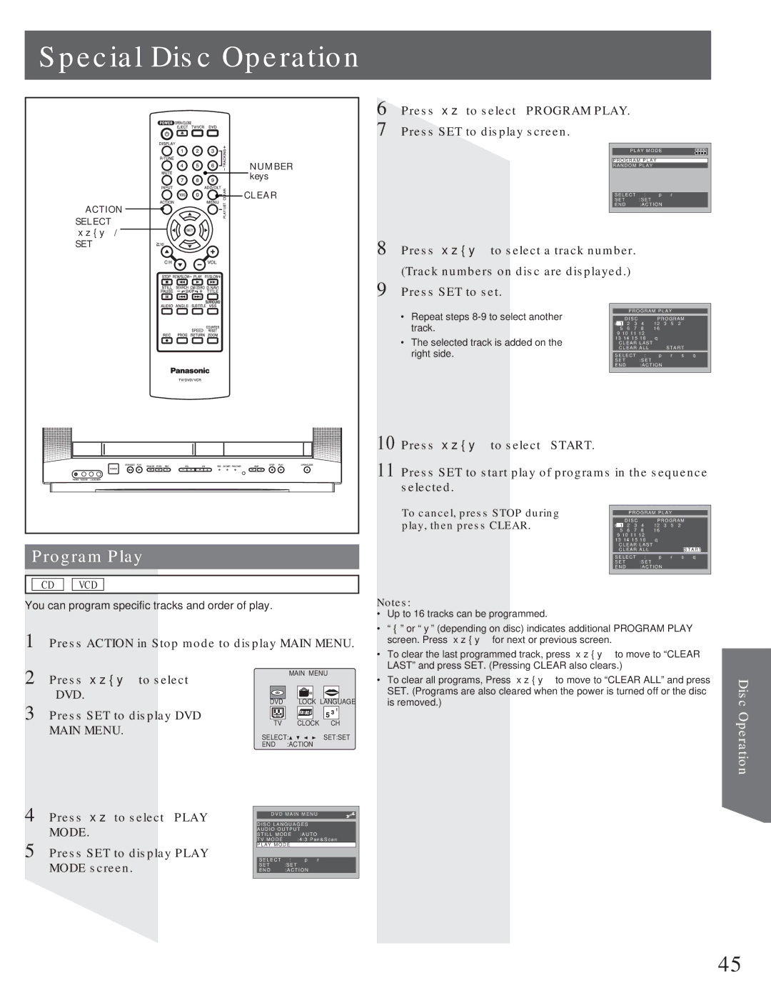 Panasonic AG-520VDH manual Special Disc Operation, Program Play 