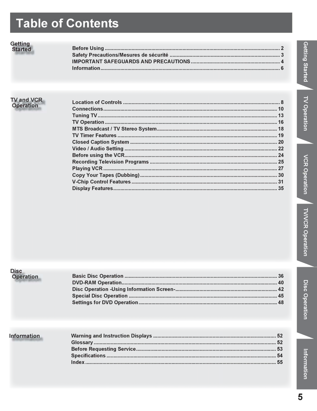 Panasonic AG-520VDH manual Table of Contents 