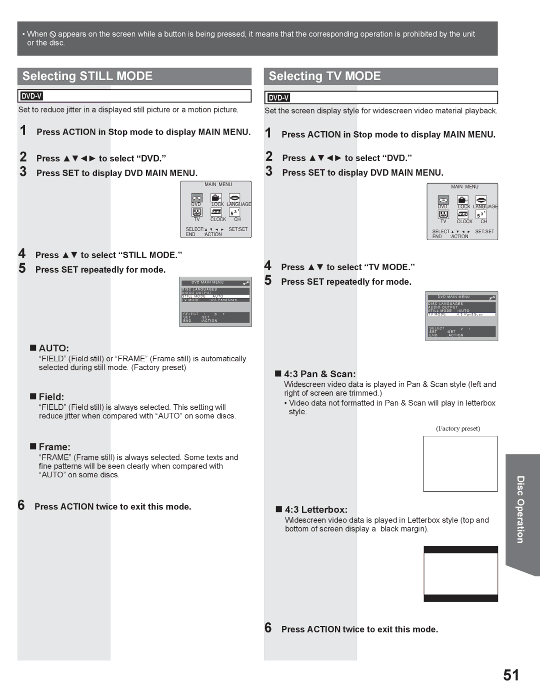 Panasonic AG-520VDH manual Selecting Still Mode, Selecting TV Mode 