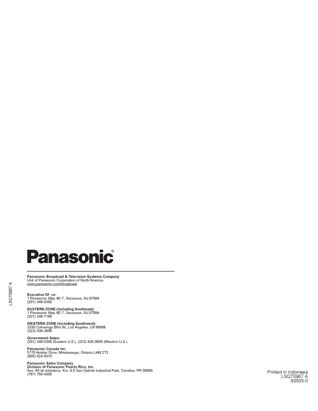 Panasonic AG-520VDH manual LSQT0967 a 