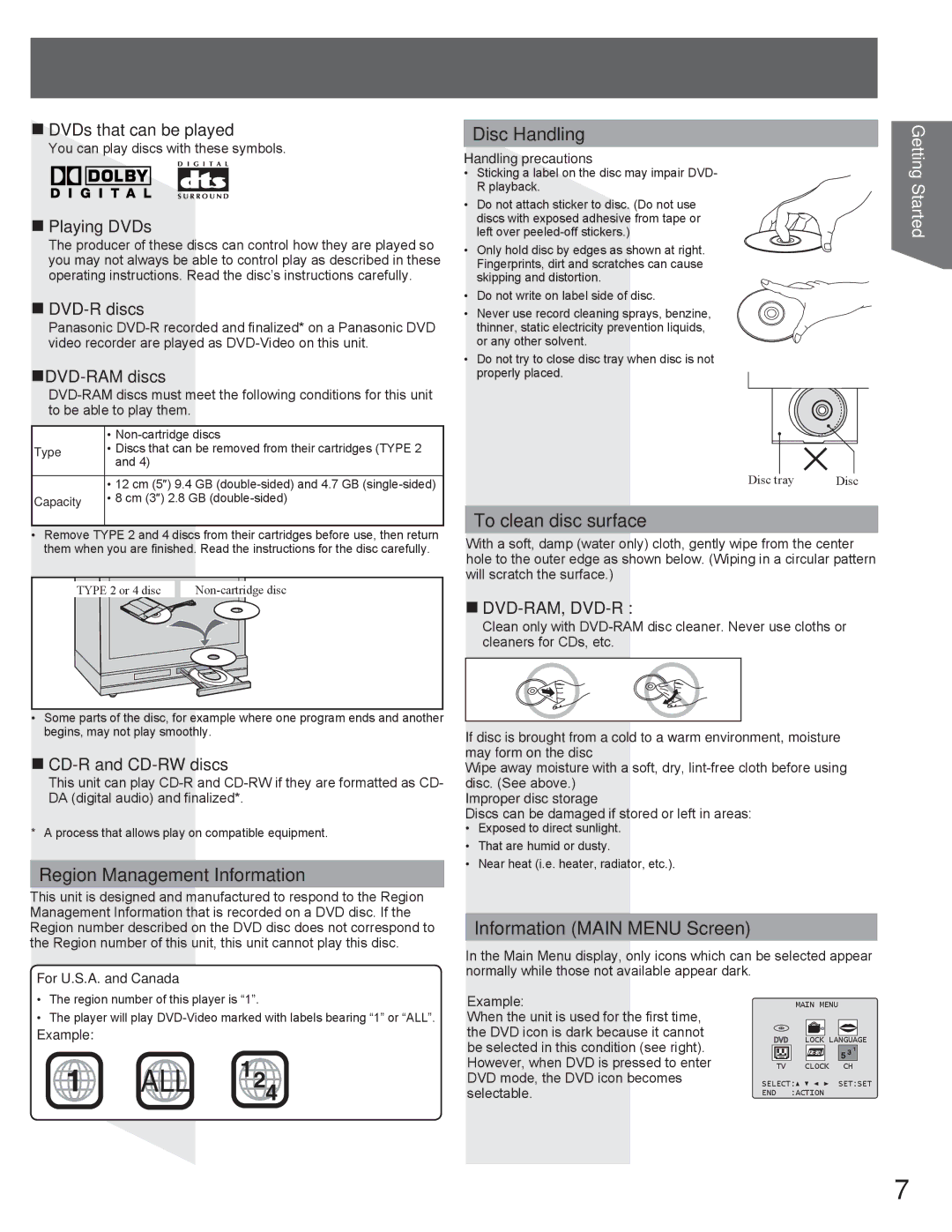 Panasonic AG-520VDH manual „ DVDs that can be played, „ Playing DVDs, „ DVD-R discs, „DVD-RAM discs, „ CD-R and CD-RW discs 