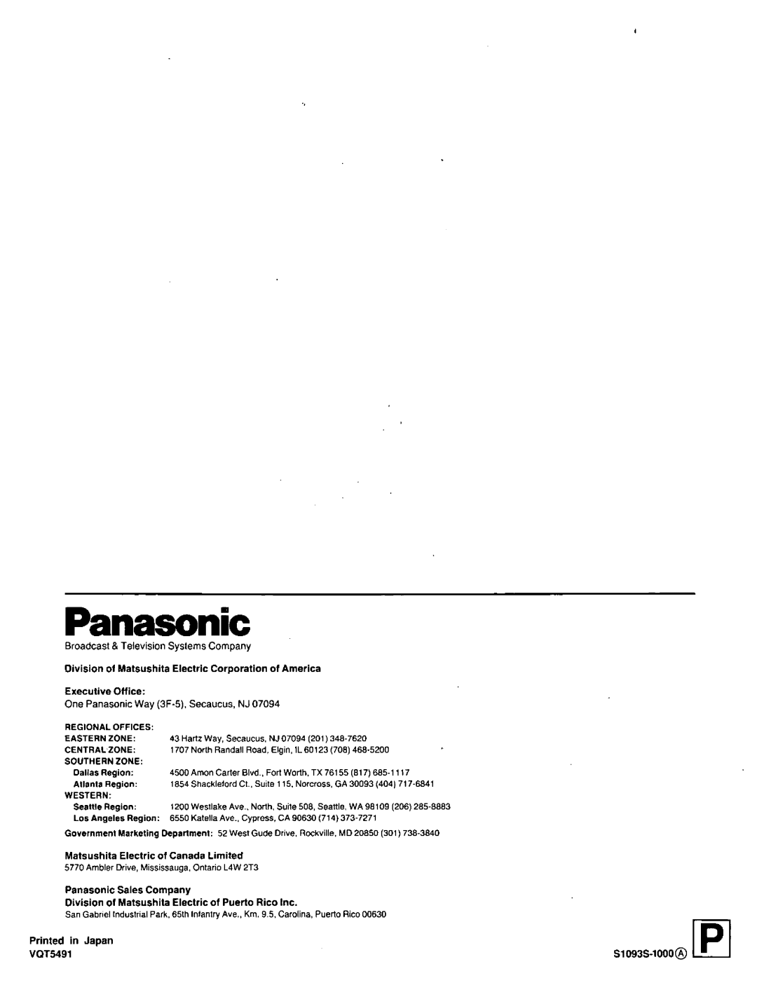 Panasonic AG-5210 manual 