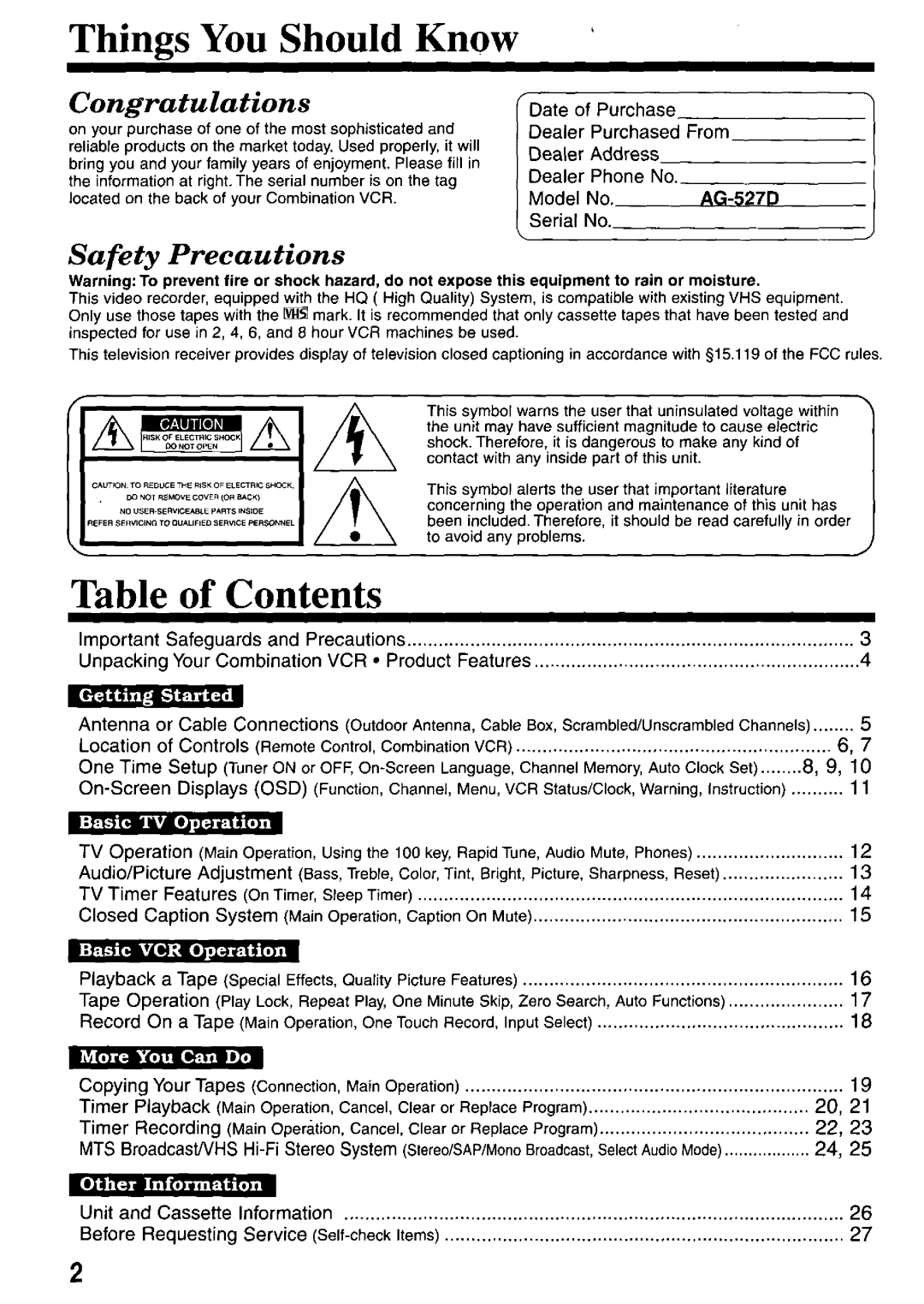 Panasonic AG-527D manual 