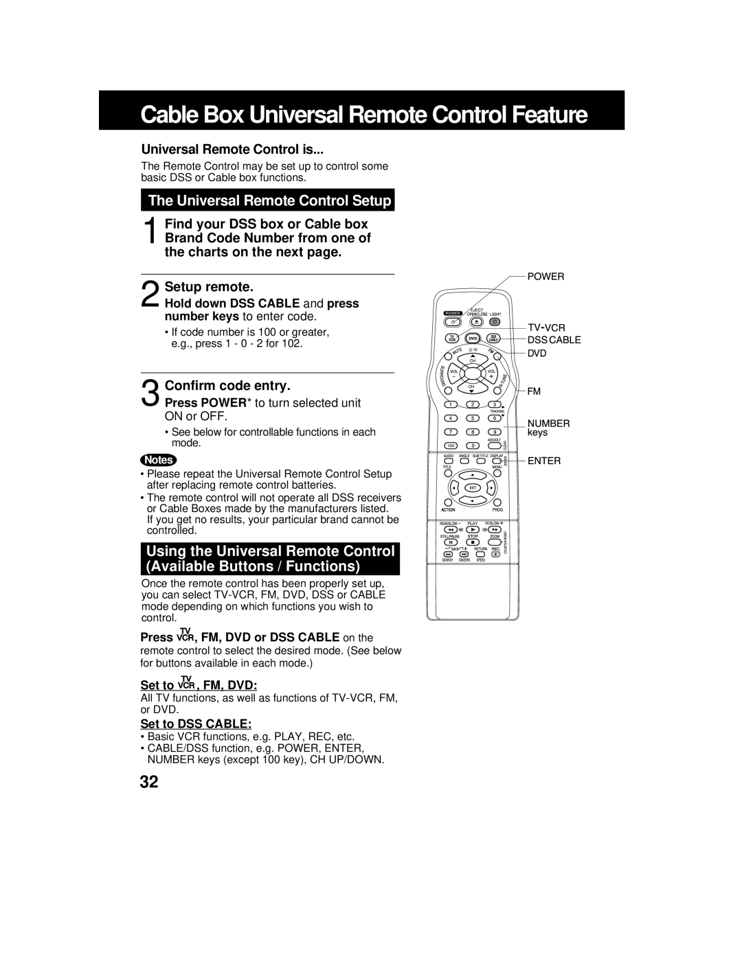 Panasonic AG 527DVDE manual Universal Remote Control Setup, Universal Remote Control is, Confirm code entry 