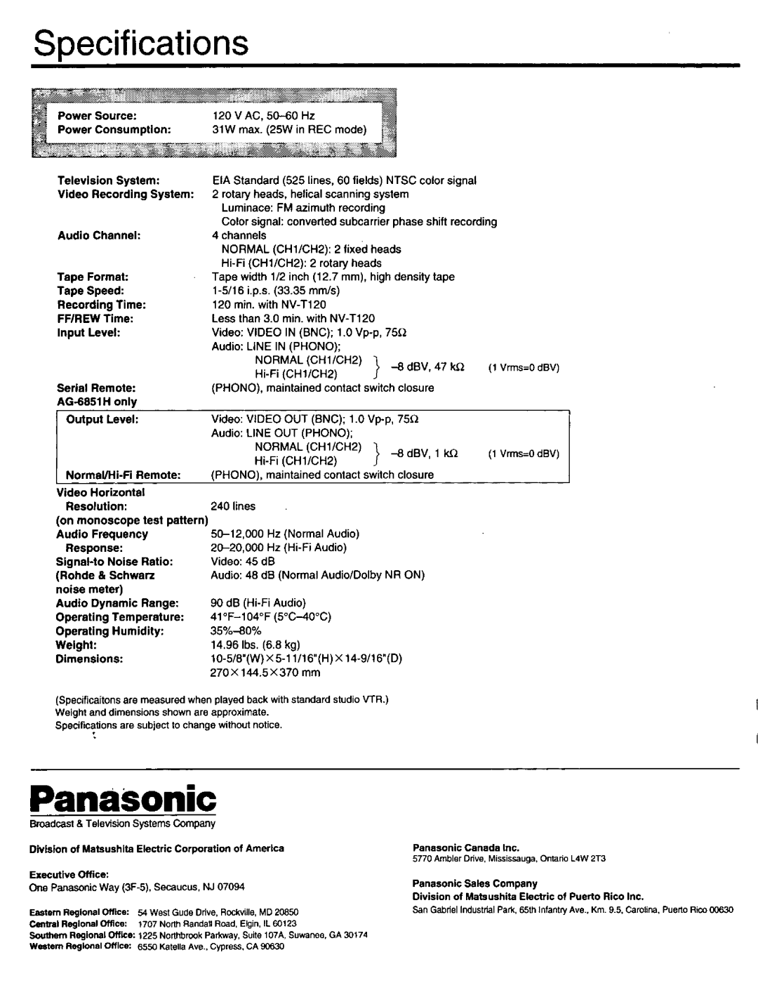 Panasonic AG-6841Hp, AG-6851Hp manual 