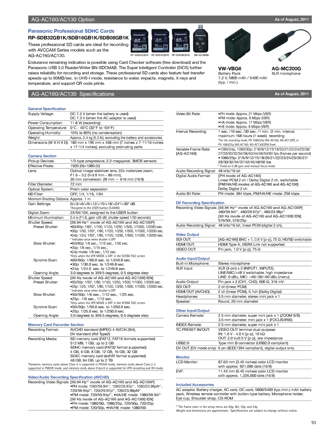 Panasonic warranty Panasonic Professional Sdhc Cards, 59.94 Hz*1 mode of AG-AC160 and AG-AC130P 