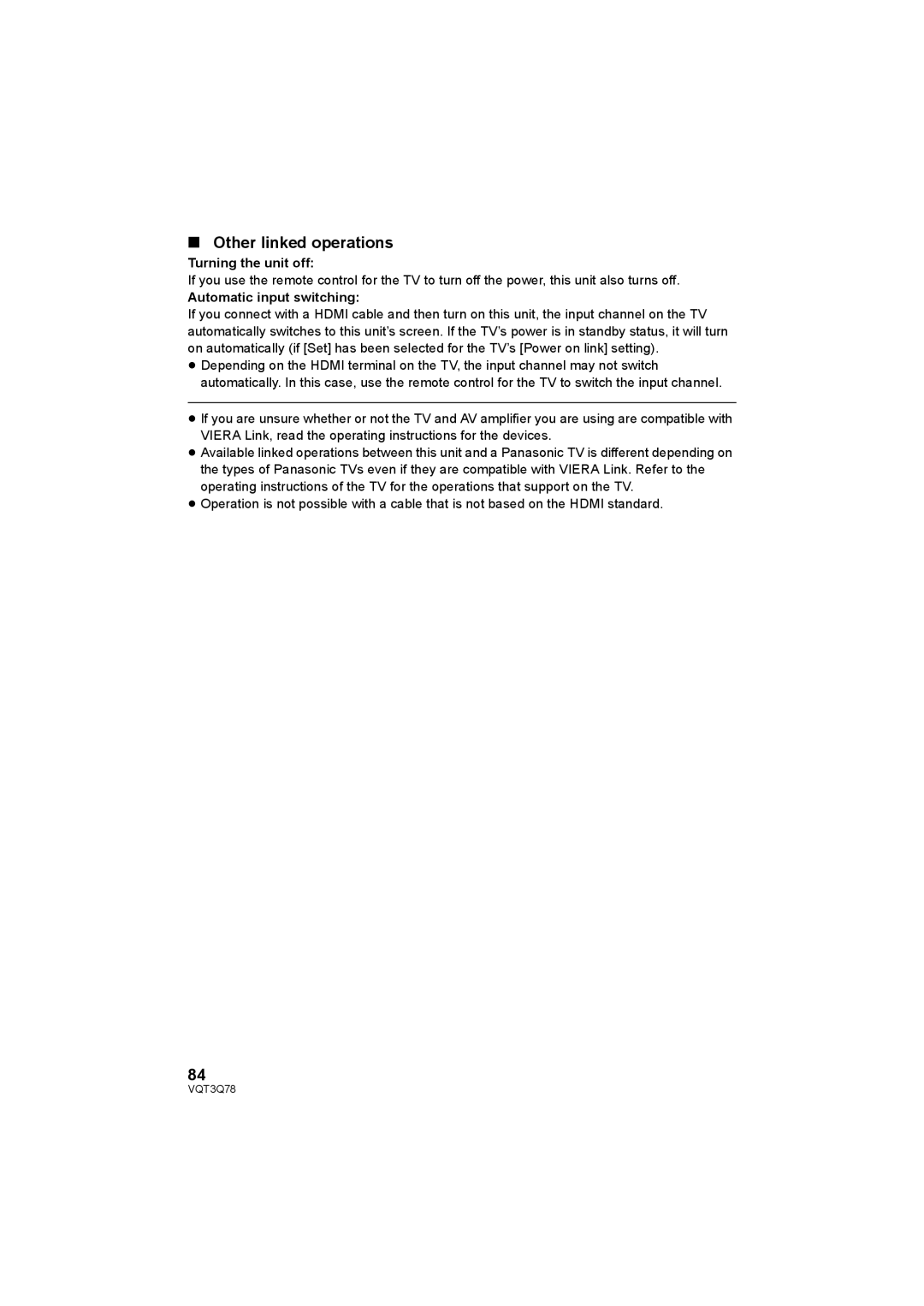 Panasonic AG-AC7P operating instructions Other linked operations, Turning the unit off, Automatic input switching 