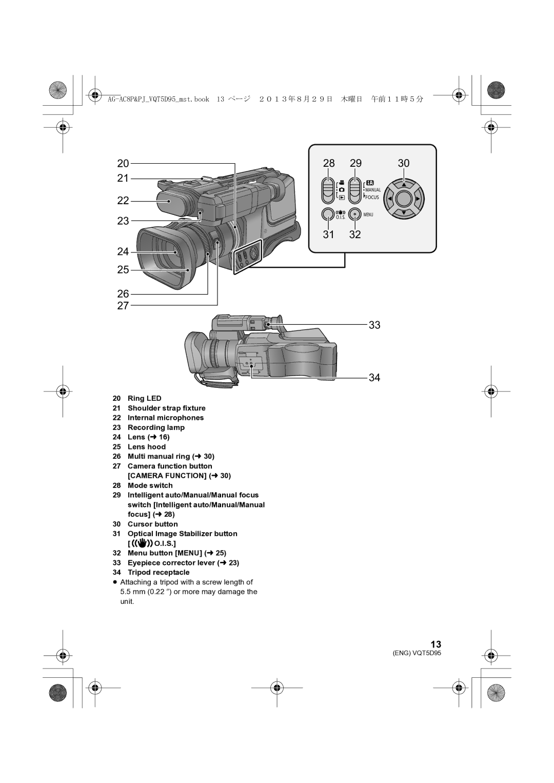 Panasonic operating instructions AG-AC8P&PJVQT5D95mst.book 13 ページ ２０１３年８月２９日 木曜日 午前１１時５分 