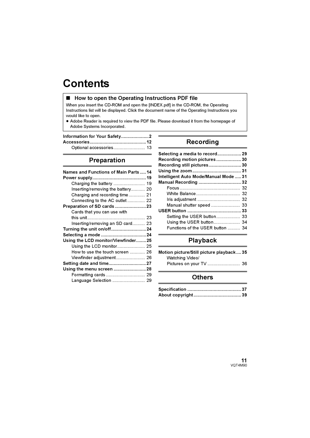 Panasonic AG-AC90PJ, AG-AC90PX operating instructions Contents 