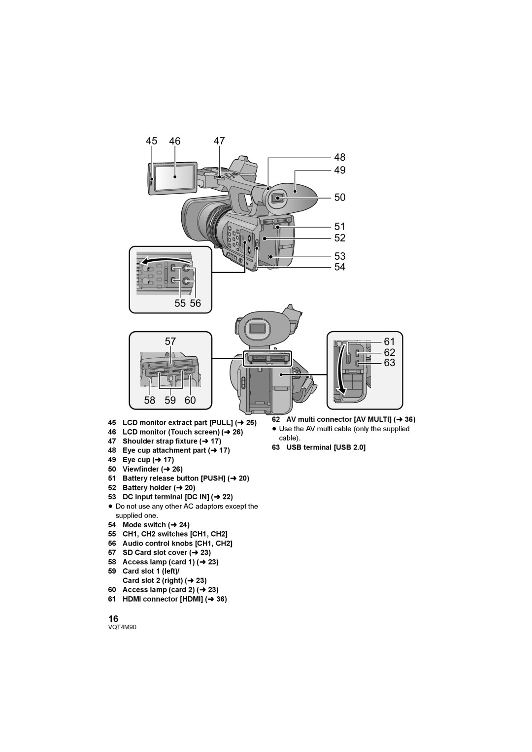 Panasonic AG-AC90PX, AG-AC90PJ operating instructions 45 46, USB terminal USB 