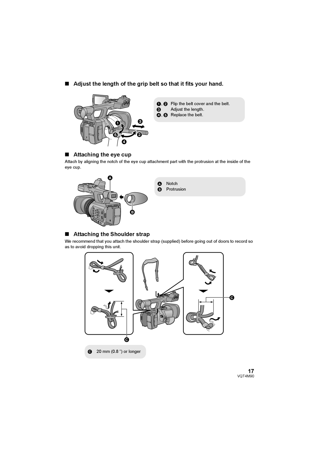 Panasonic AG-AC90PJ, AG-AC90PX operating instructions Attaching the eye cup, Attaching the Shoulder strap,     