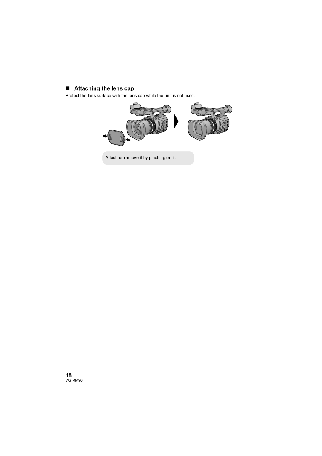 Panasonic AG-AC90PX, AG-AC90PJ operating instructions Attaching the lens cap 