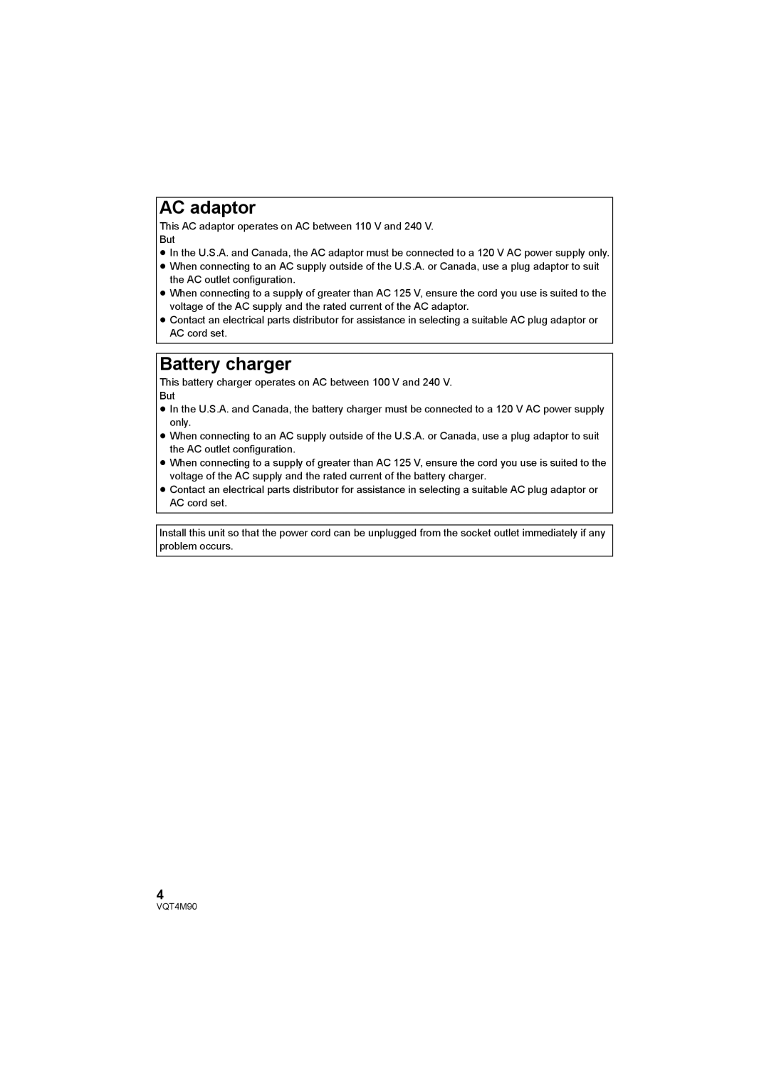 Panasonic AG-AC90PX, AG-AC90PJ operating instructions AC adaptor, Battery charger 