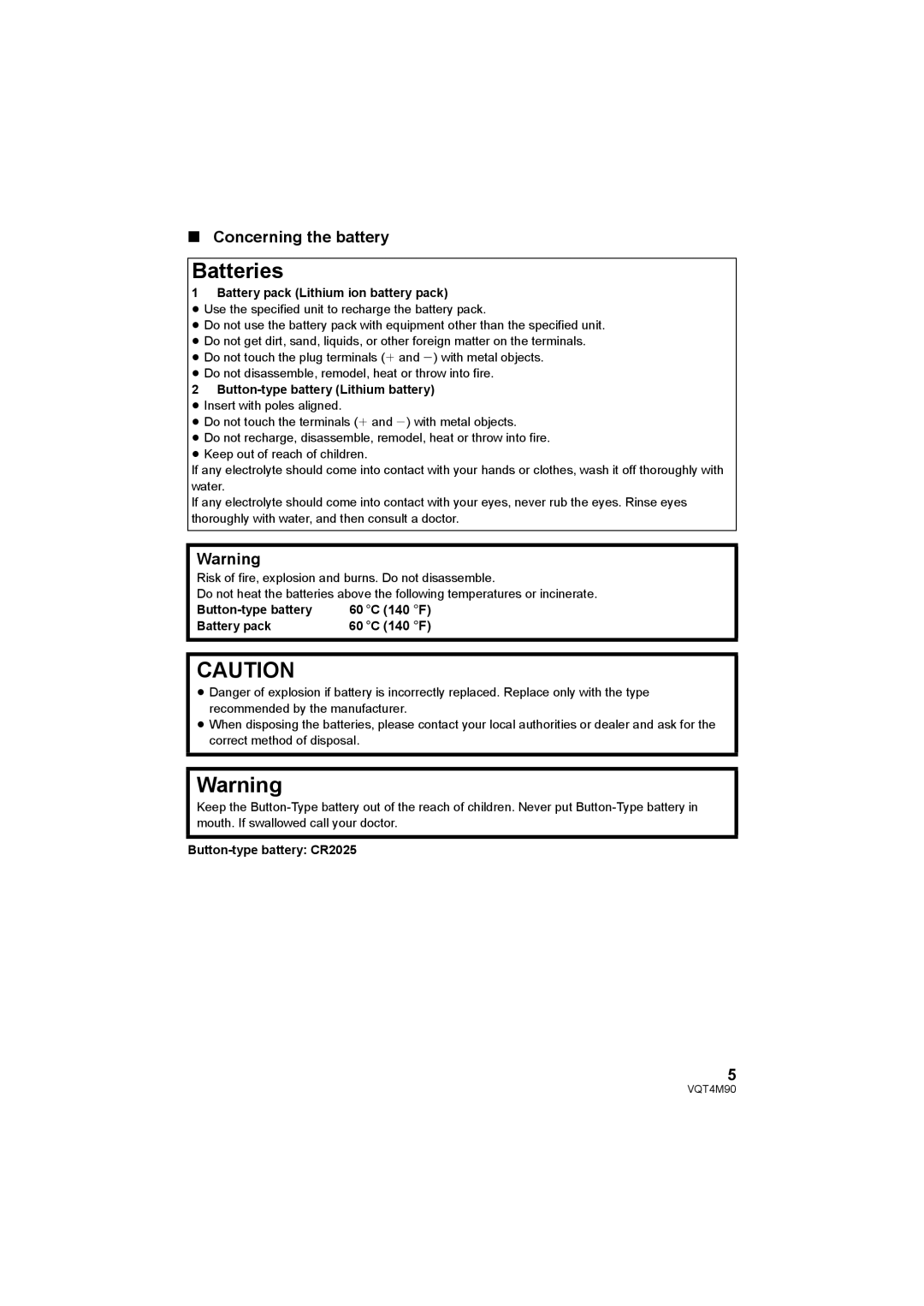 Panasonic AG-AC90PJ, AG-AC90PX operating instructions Batteries, Concerning the battery 