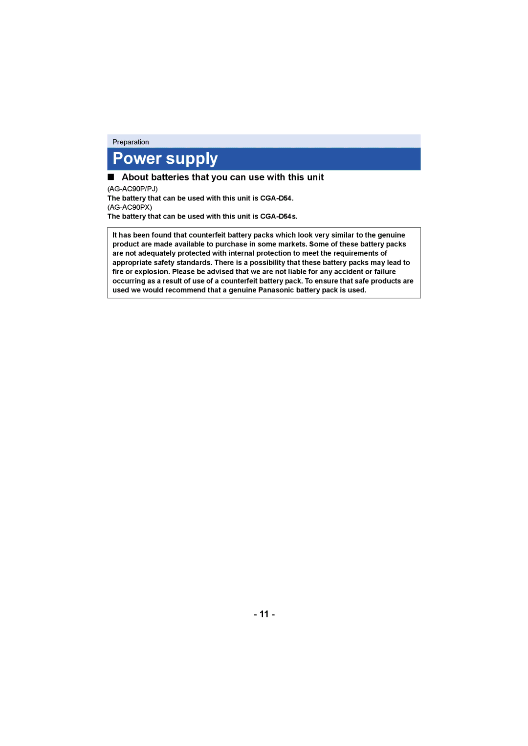 Panasonic AG-AC90PJ, AG-AC90PX operating instructions Power supply, About batteries that you can use with this unit 