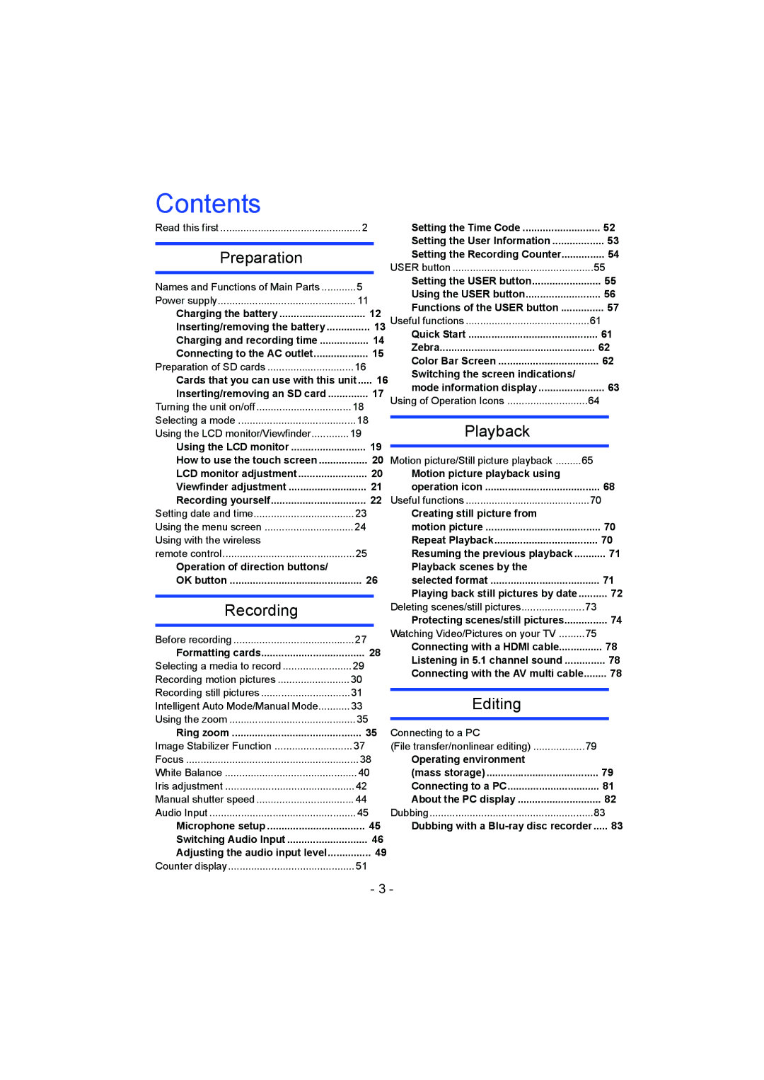 Panasonic AG-AC90PX, AG-AC90PJ operating instructions Contents 