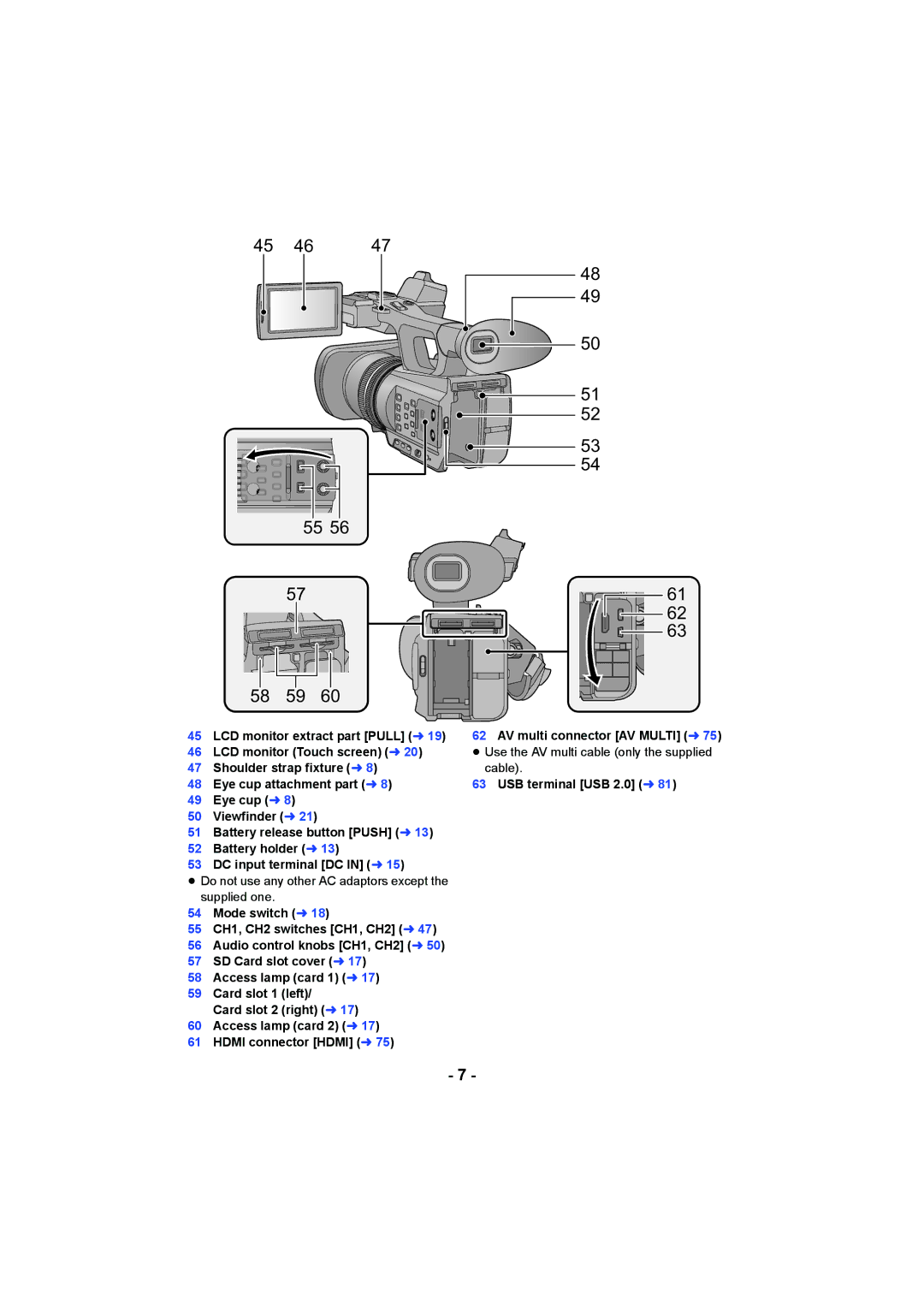 Panasonic AG-AC90PX, AG-AC90PJ operating instructions 45 46, USB terminal USB 2.0 l 