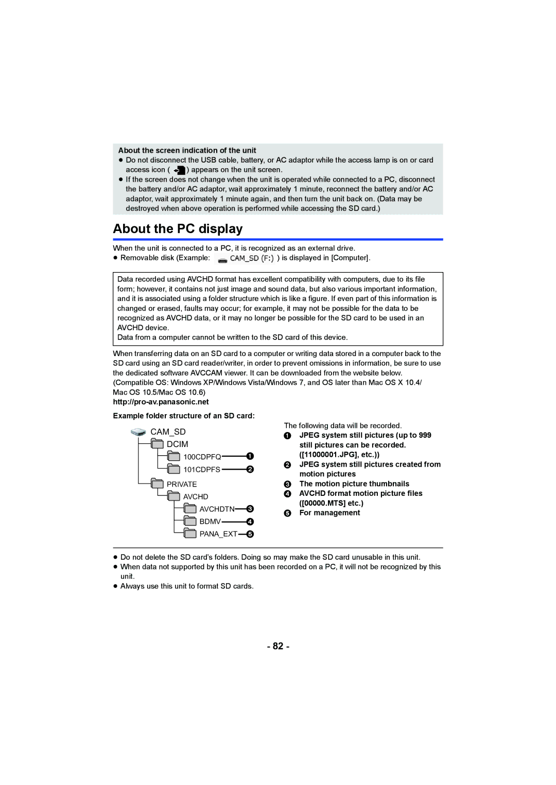 Panasonic AG-AC90PX, AG-AC90PJ operating instructions About the PC display, About the screen indication of the unit 