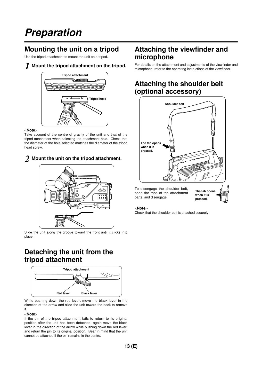 Panasonic AG-DVC 200E manual Mounting the unit on a tripod Attaching the viewfinder, Microphone 