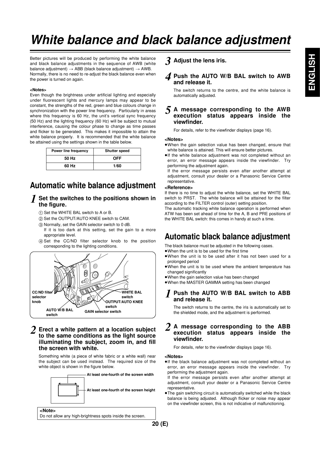 Panasonic AG-DVC 200E White balance and black balance adjustment, Set the switches to the positions shown in the figure 