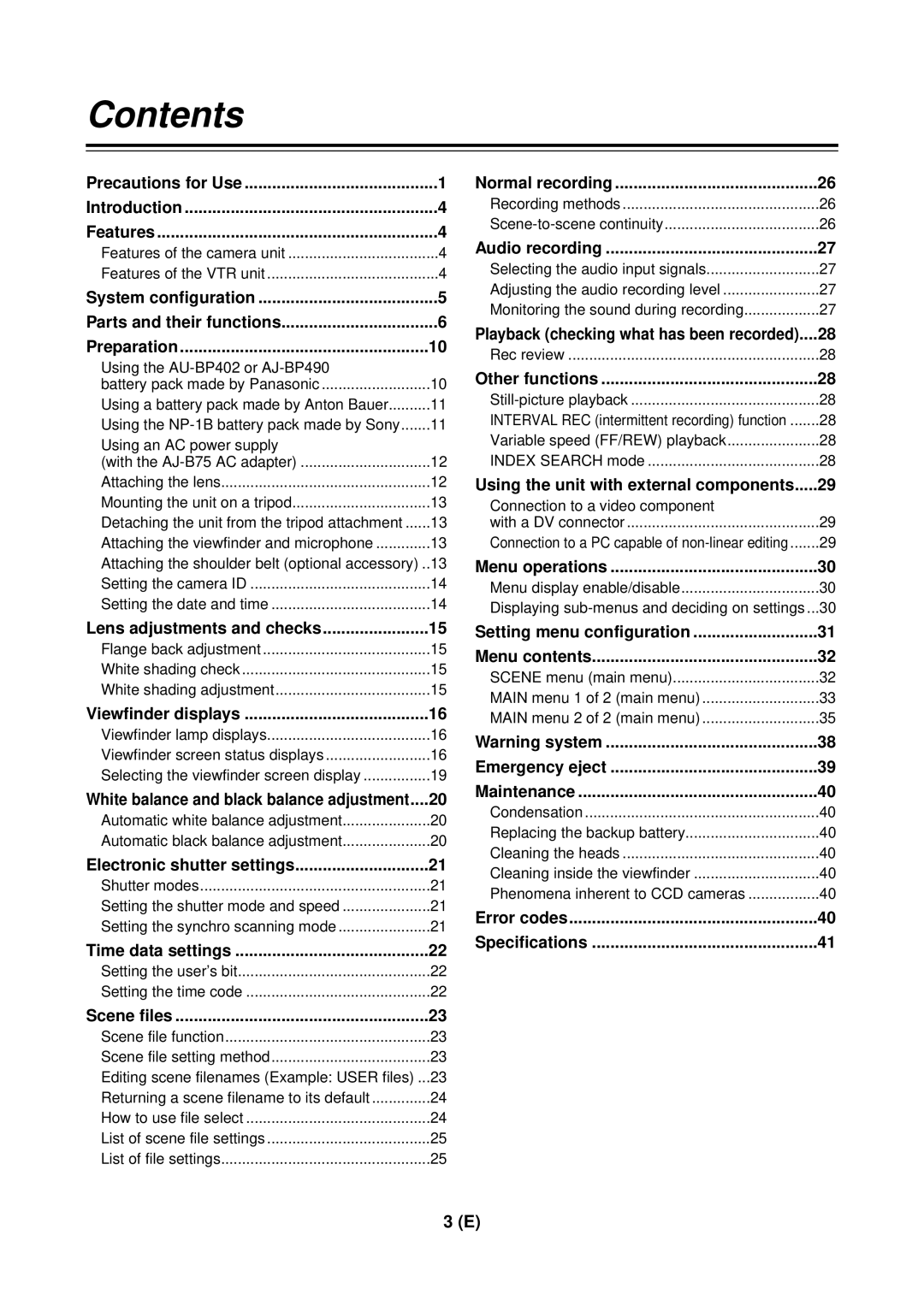 Panasonic AG-DVC 200E manual Contents 