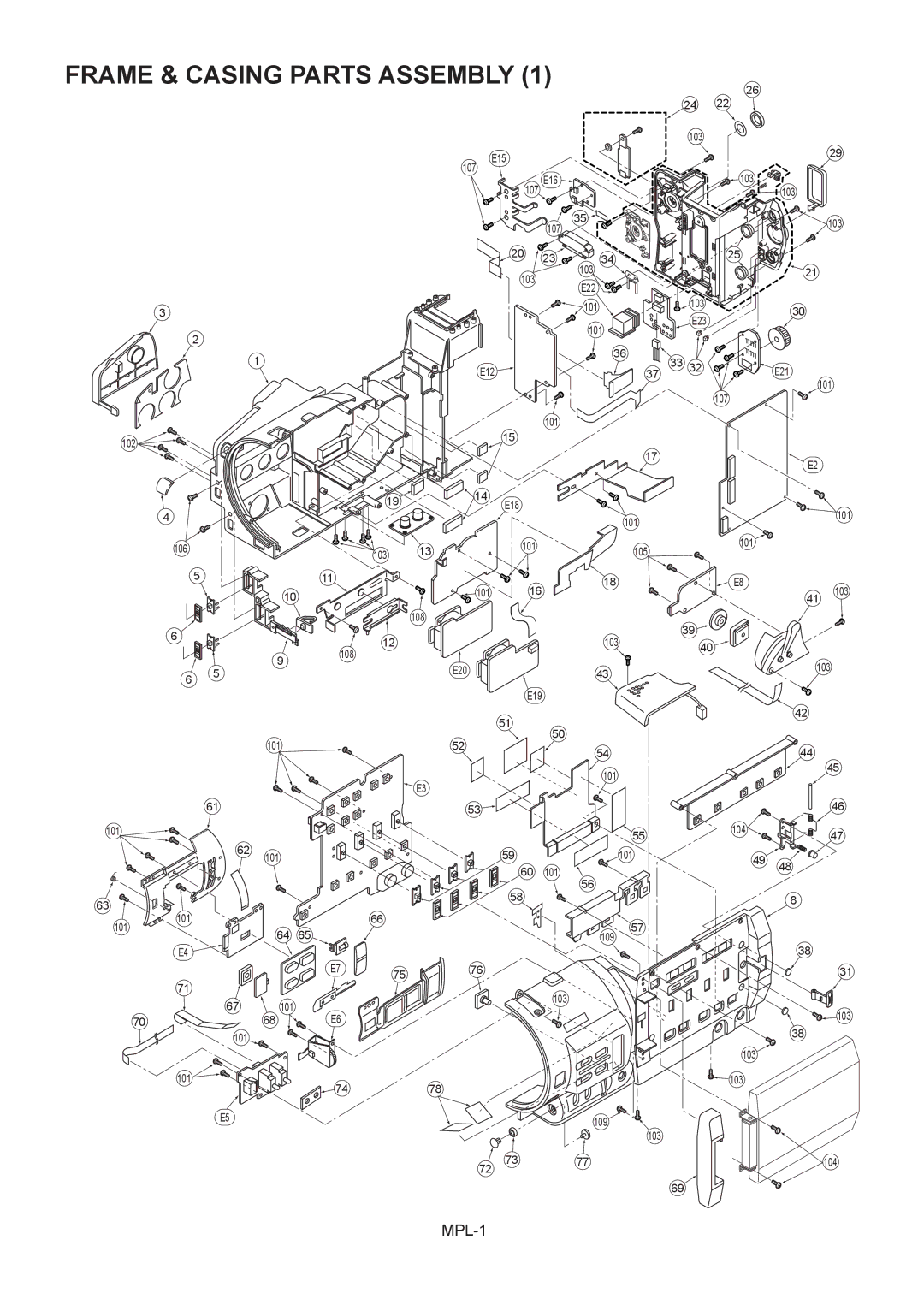 Panasonic AG-DVX102BEN, AG-DVC180B, AG-DVX100BP, AG-DVX100BAN manual Frame & Casing Parts Assembly 