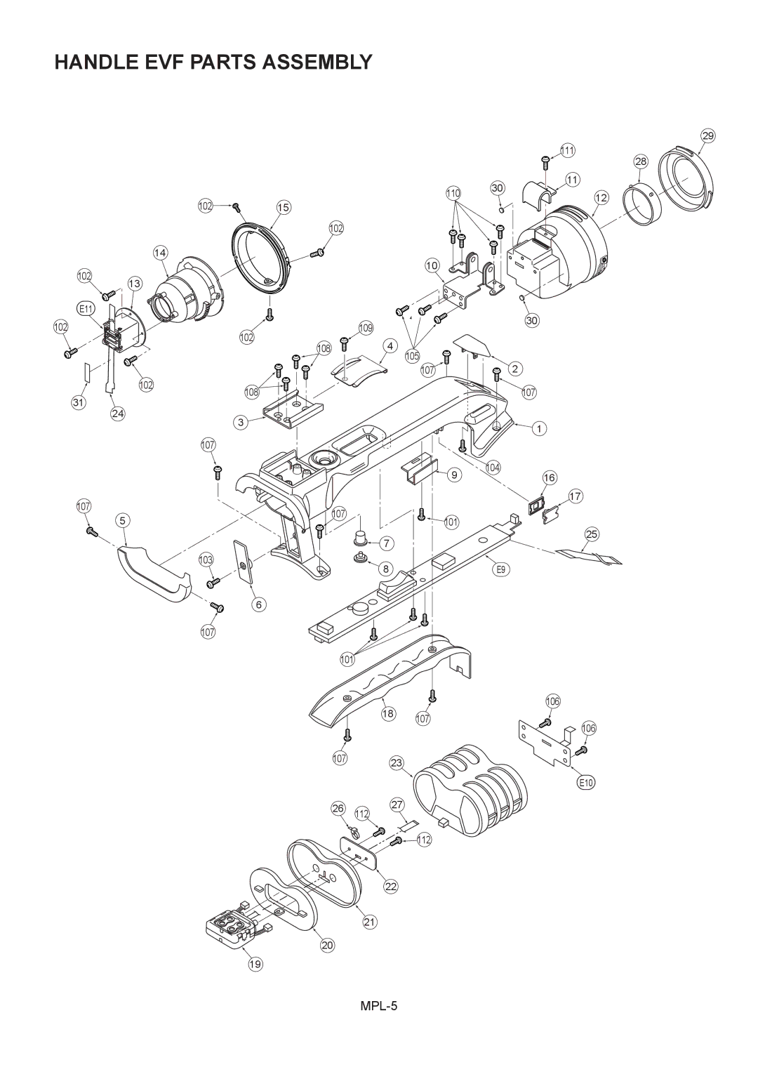 Panasonic AG-DVX102BEN, AG-DVC180B, AG-DVX100BP, AG-DVX100BAN manual Handle EVF Parts Assembly 