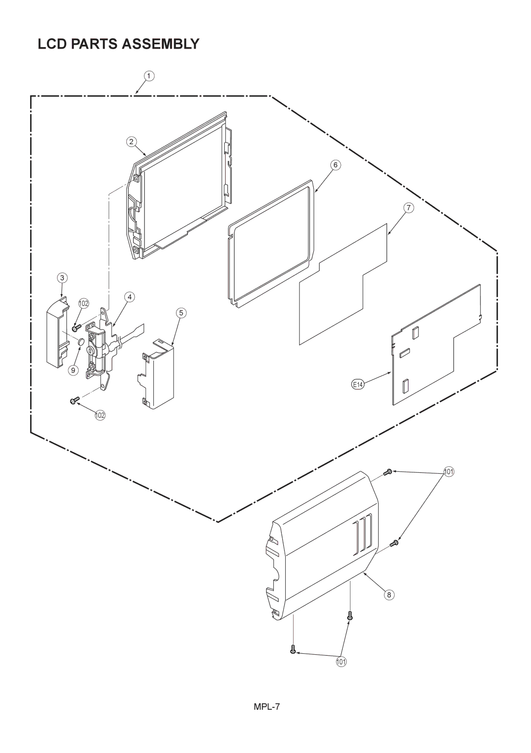 Panasonic AG-DVC180B, AG-DVX100BP, AG-DVX102BEN, AG-DVX100BAN manual LCD Parts Assembly 