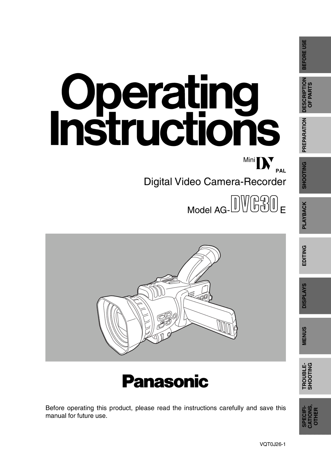 Panasonic AG-DVC30 specifications Digital Video Camera-Recorder 