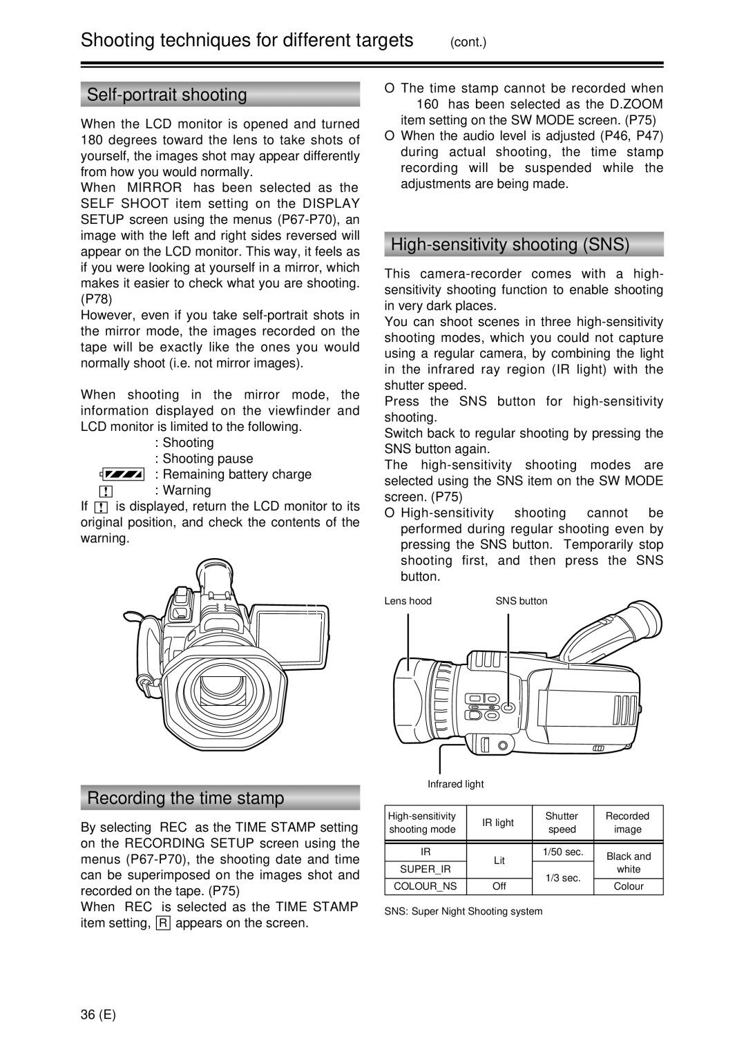 Panasonic AG-DVC30 Shooting techniques for different targets, Self-portrait shooting, Recording the time stamp 