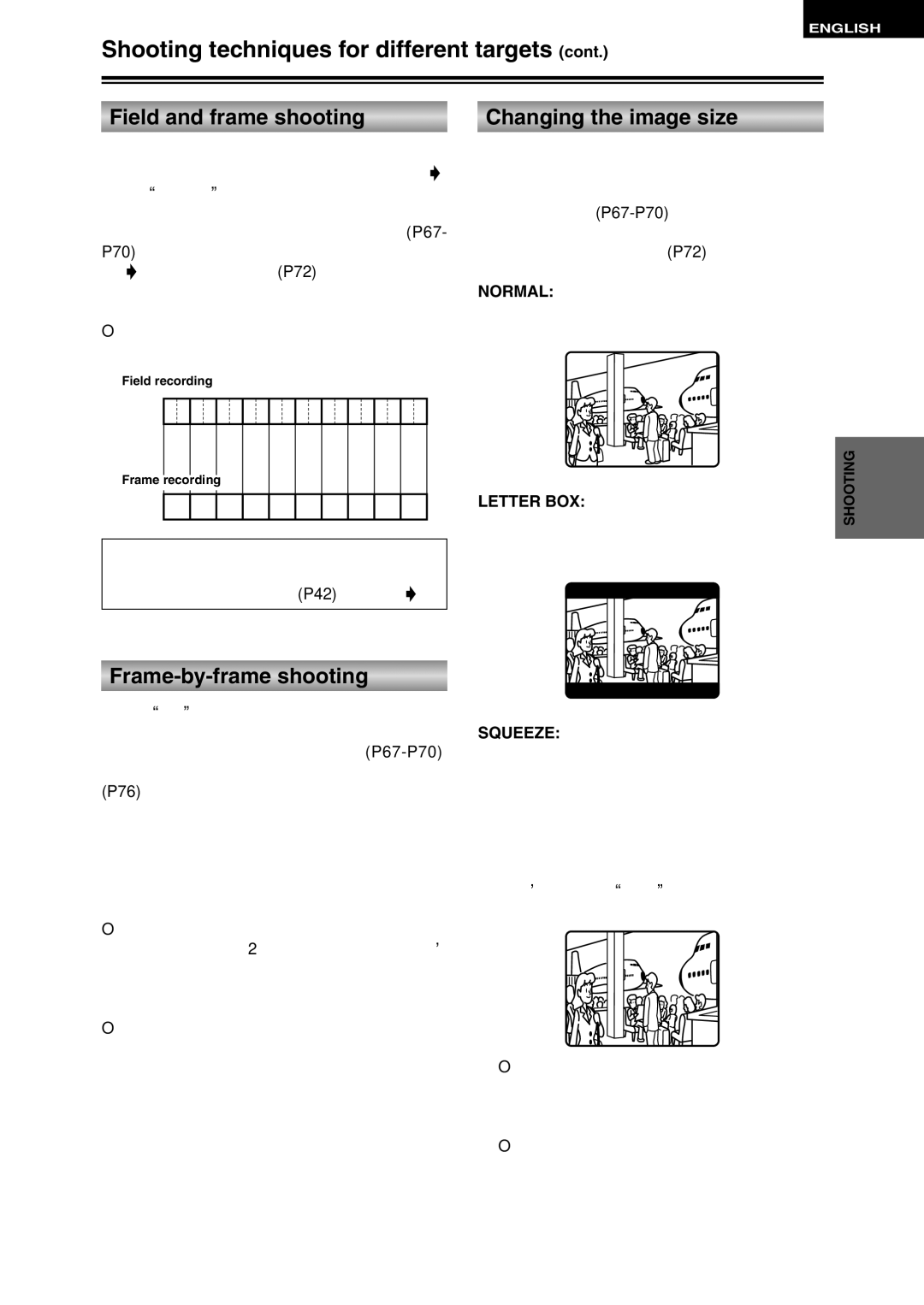 Panasonic AG-DVC30 specifications Field and frame shooting, Frame-by-frame shooting, Changing the image size, 39 E 