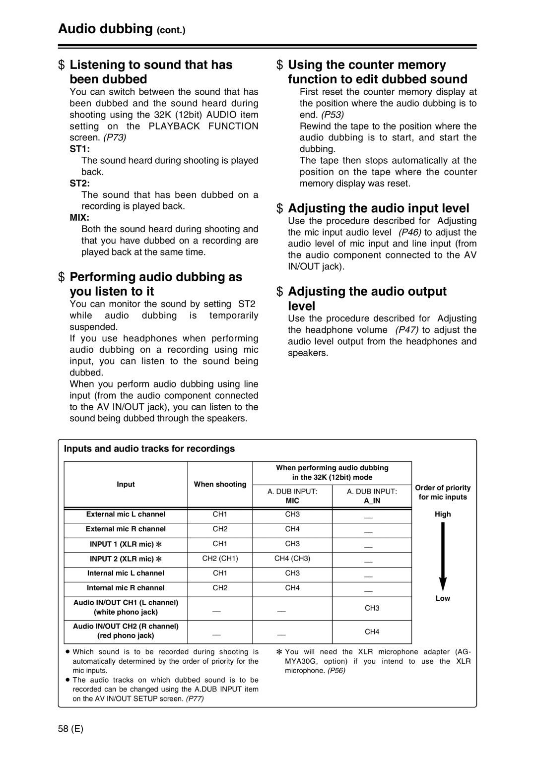 Panasonic AG-DVC30 specifications Audio dubbing 