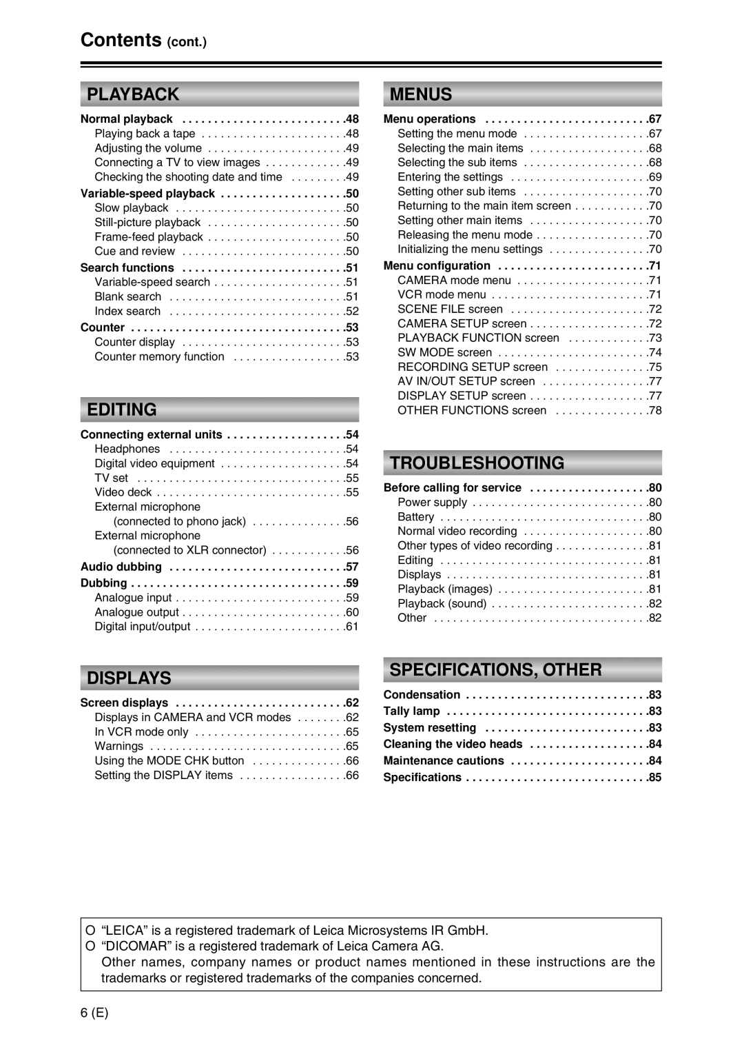 Panasonic AG-DVC30 specifications Contents 