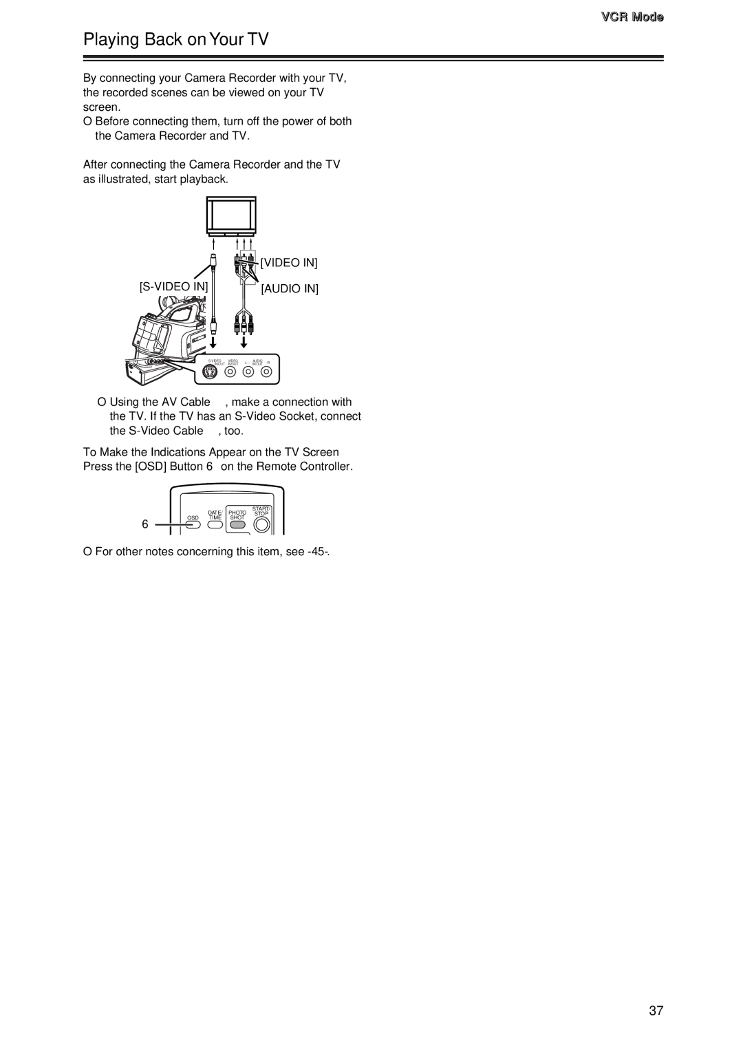 Panasonic AG-DVC7 manual Playing Back on Your TV, Video, To Make the Indications Appear on the TV Screen 