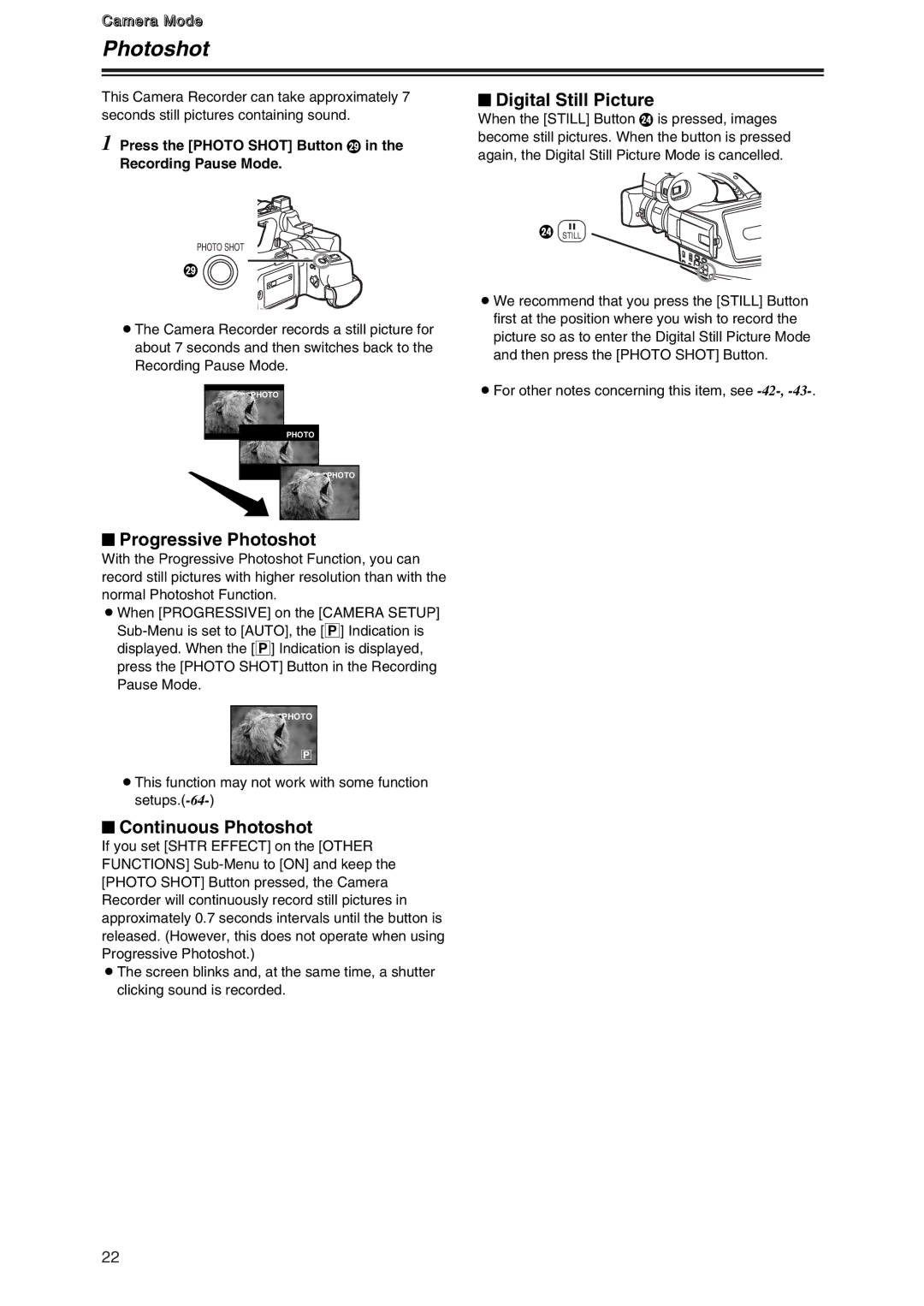 Panasonic AG-DVC7 manual $ Digital Still Picture, $ Progressive Photoshot, $ Continuous Photoshot 