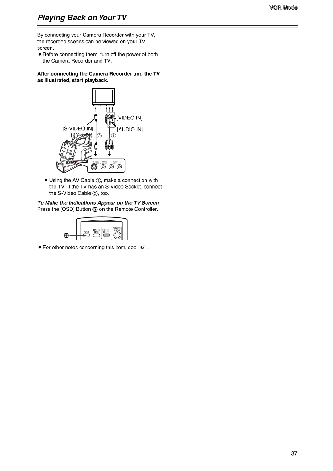 Panasonic AG-DVC7P manual Playing Back on Your TV, To Make the Indications Appear on the TV Screen 