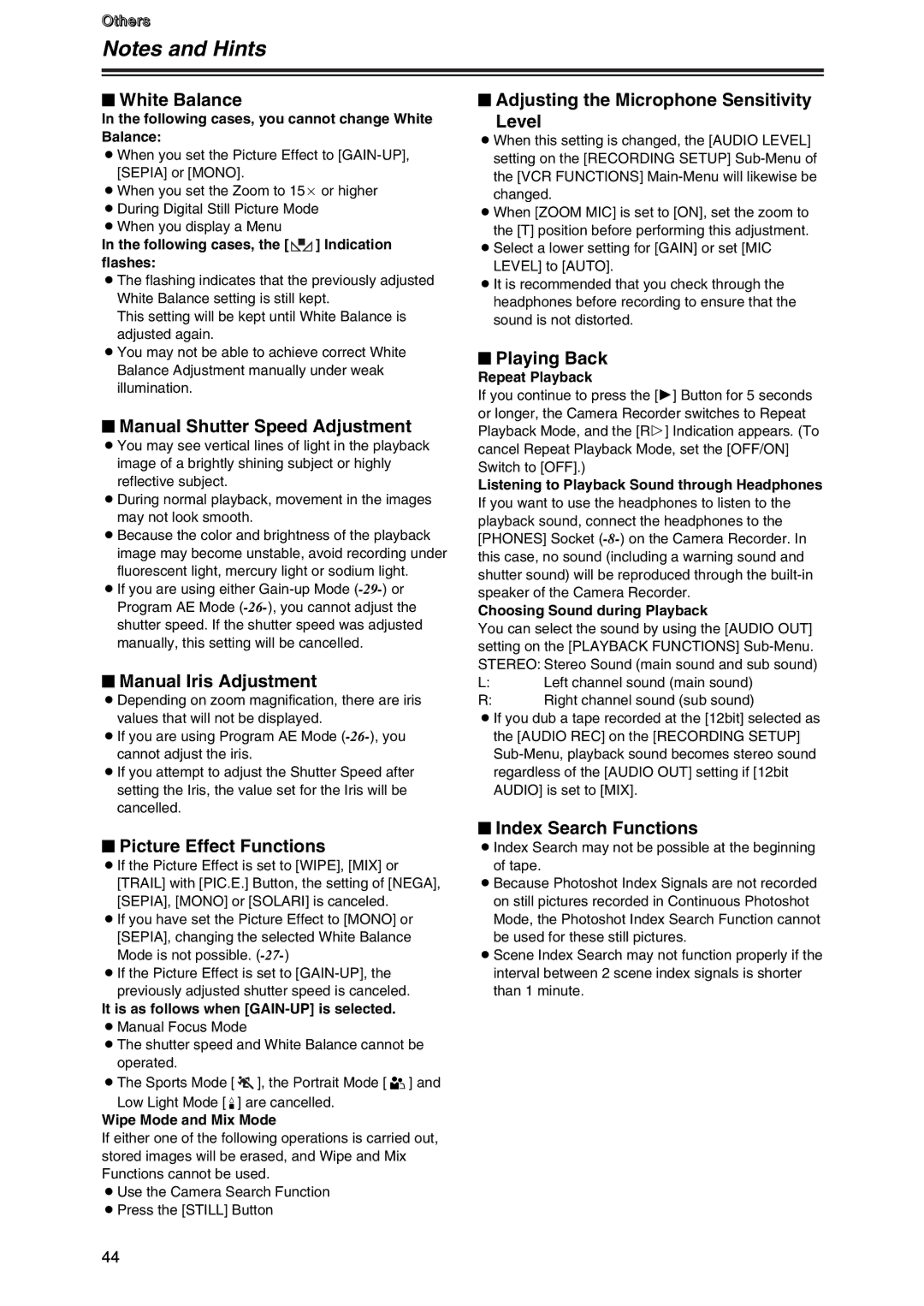 Panasonic AG-DVC7P manual $ White Balance, $ Manual Shutter Speed Adjustment, $ Manual Iris Adjustment, $ Playing Back 