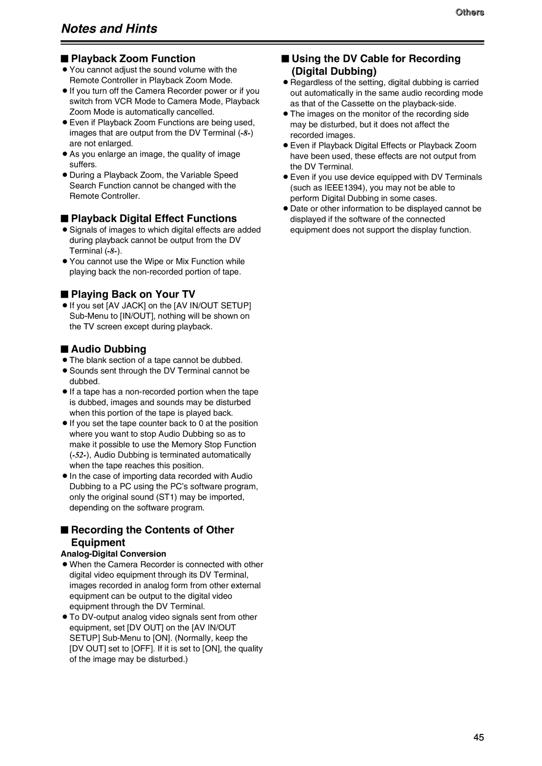 Panasonic AG-DVC7P manual $ Playback Zoom Function, $ Playback Digital Effect Functions, $ Playing Back on Your TV 