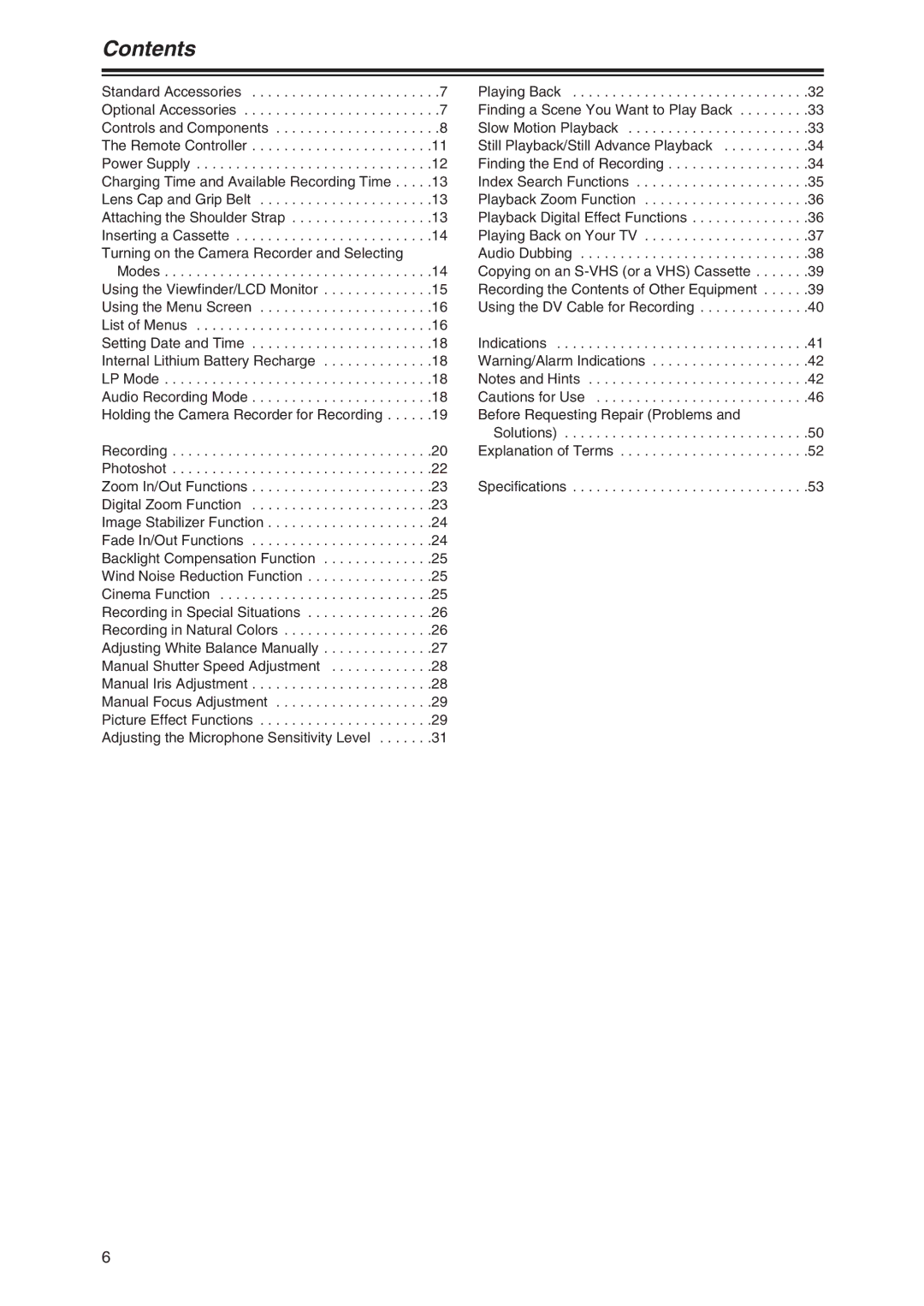 Panasonic AG-DVC7P manual Contents 