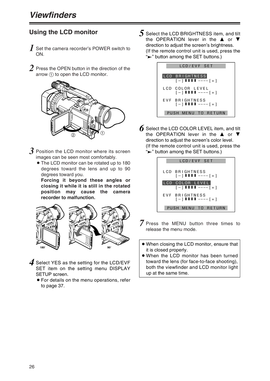 Panasonic AG-DVX100 P manual Using the LCD monitor 