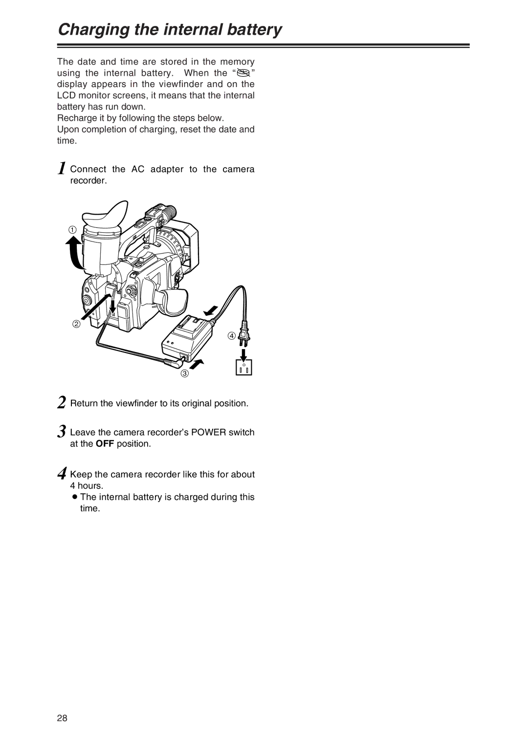 Panasonic AG-DVX100 P manual Charging the internal battery 