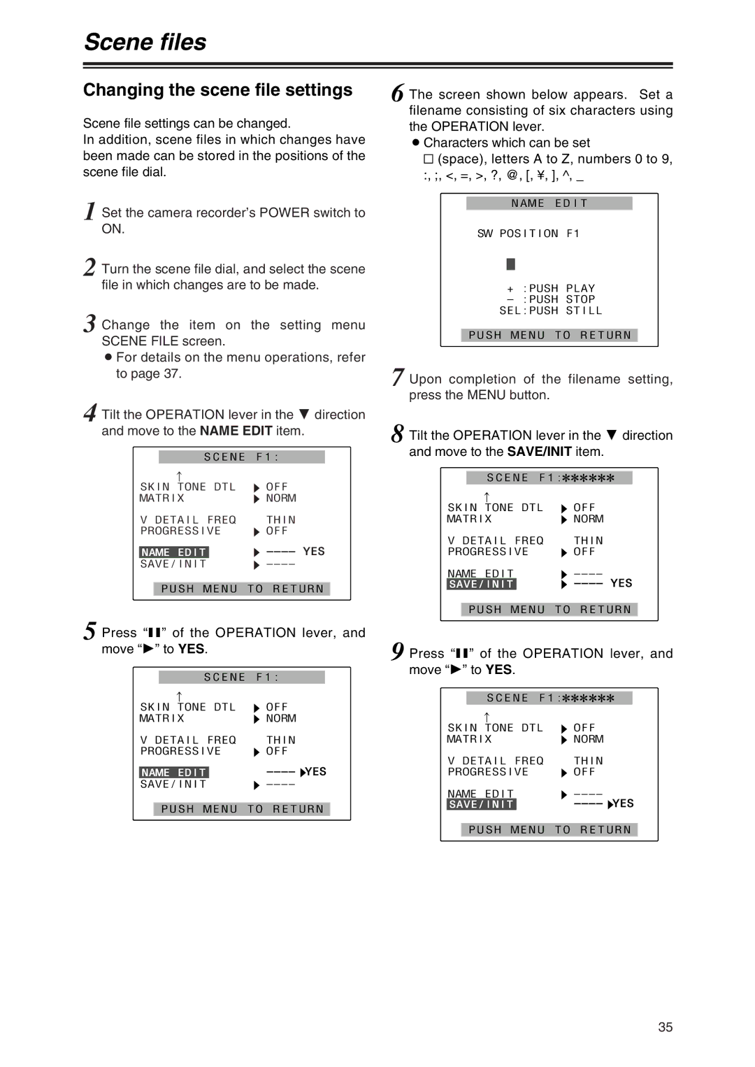 Panasonic AG-DVX100 P manual Changing the scene file settings 