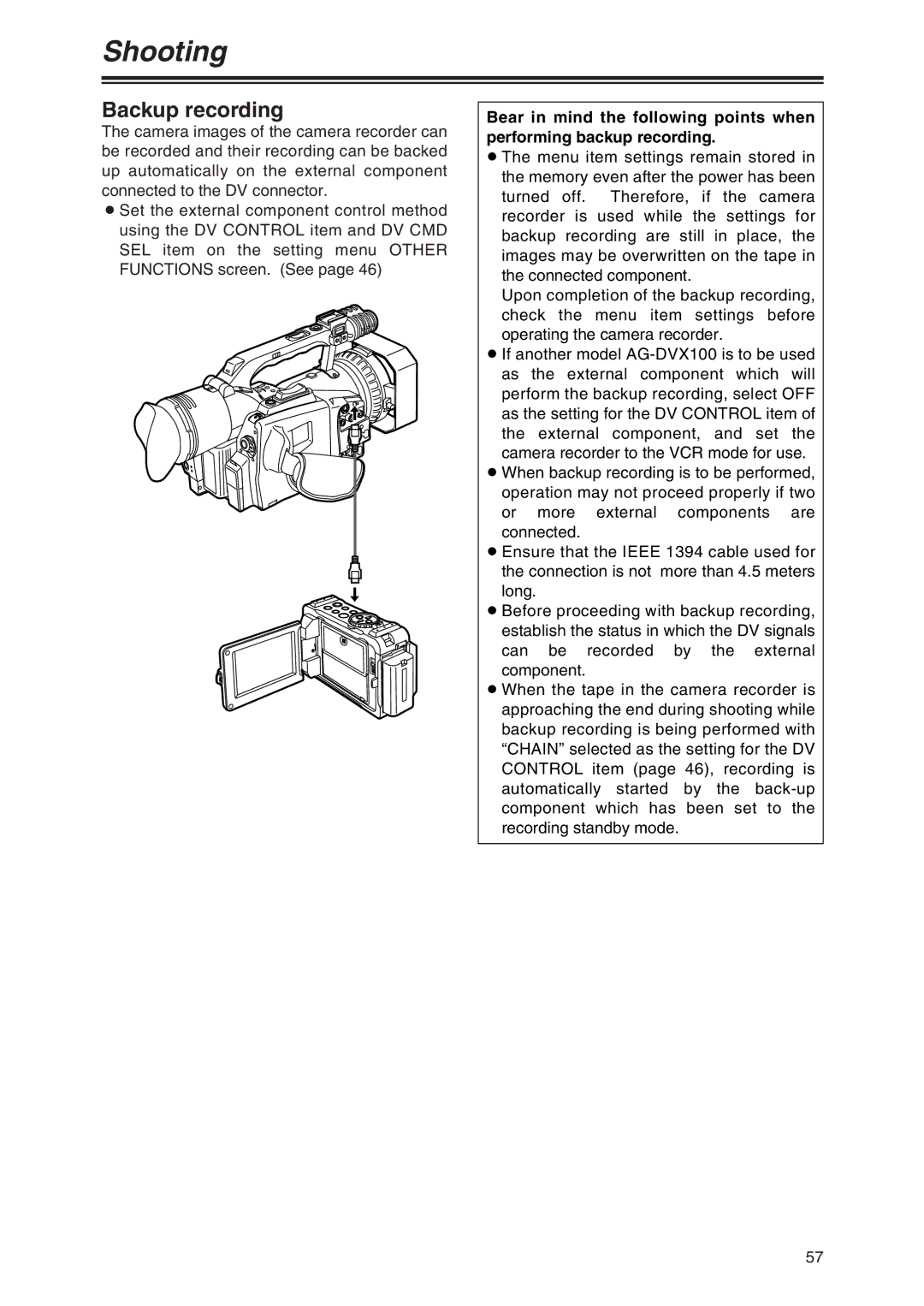 Panasonic AG-DVX100 P manual Backup recording 