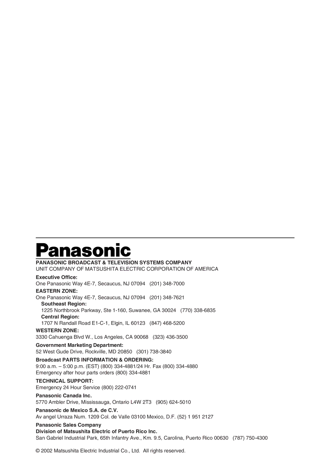 Panasonic AG-DVX100 P manual Panasonic Broadcast & Television Systems Company 