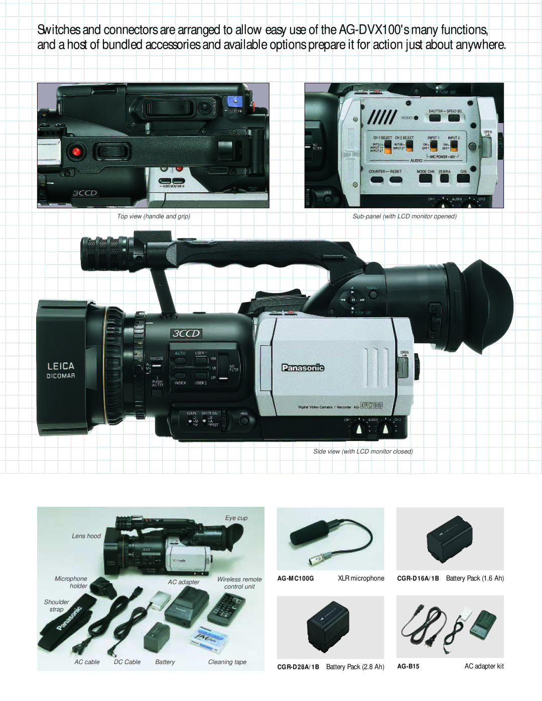 Panasonic manual AG-DVX100 Bundled Standard Accessories Optional Accessories, AG-MC100G 